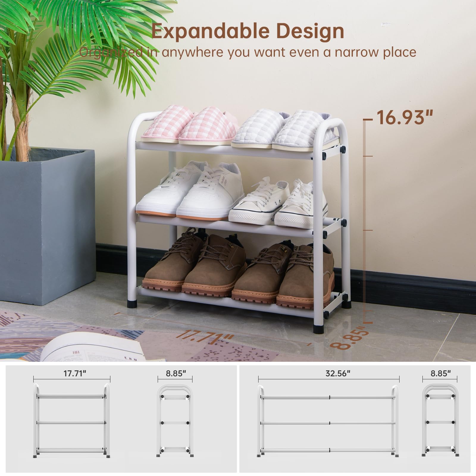 Gonfoam rack loaded with mixed shoes demonstrating organized space saving