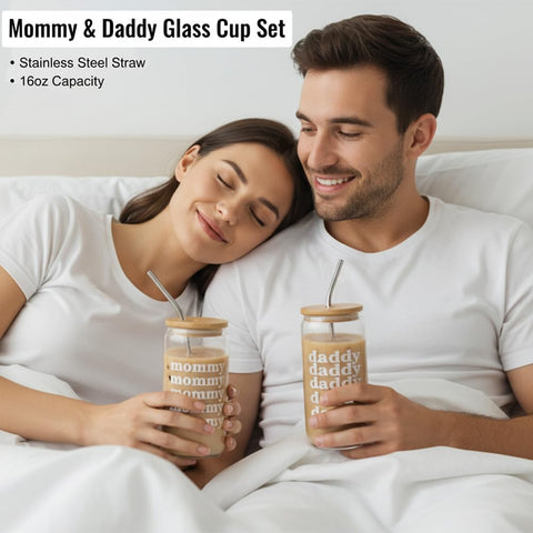 GONGHUAN Mommy and Daddy glass cups close-up for keepsake and daily use