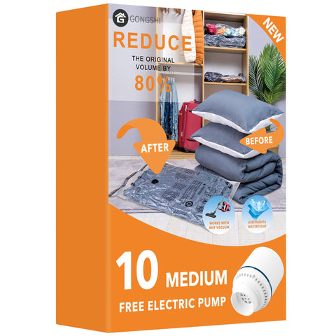 GONGSHI front packaging medium set showing included pump and bags for fast space-saving