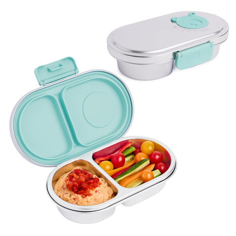 Good Bare stainless steel snack container front view shows durable design and benefit of sturdiness