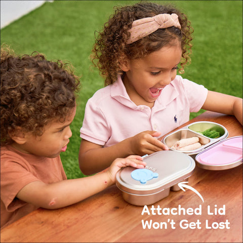 Good Bare attached lid closed preventing lost lids and securing contents
