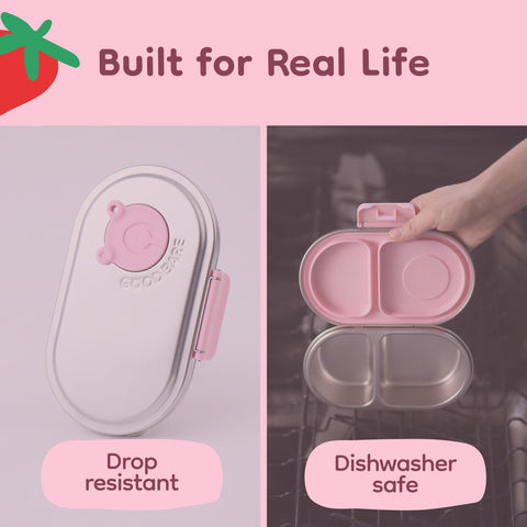 Good Bare container filled with fruit and crackers illustrating neat food separation