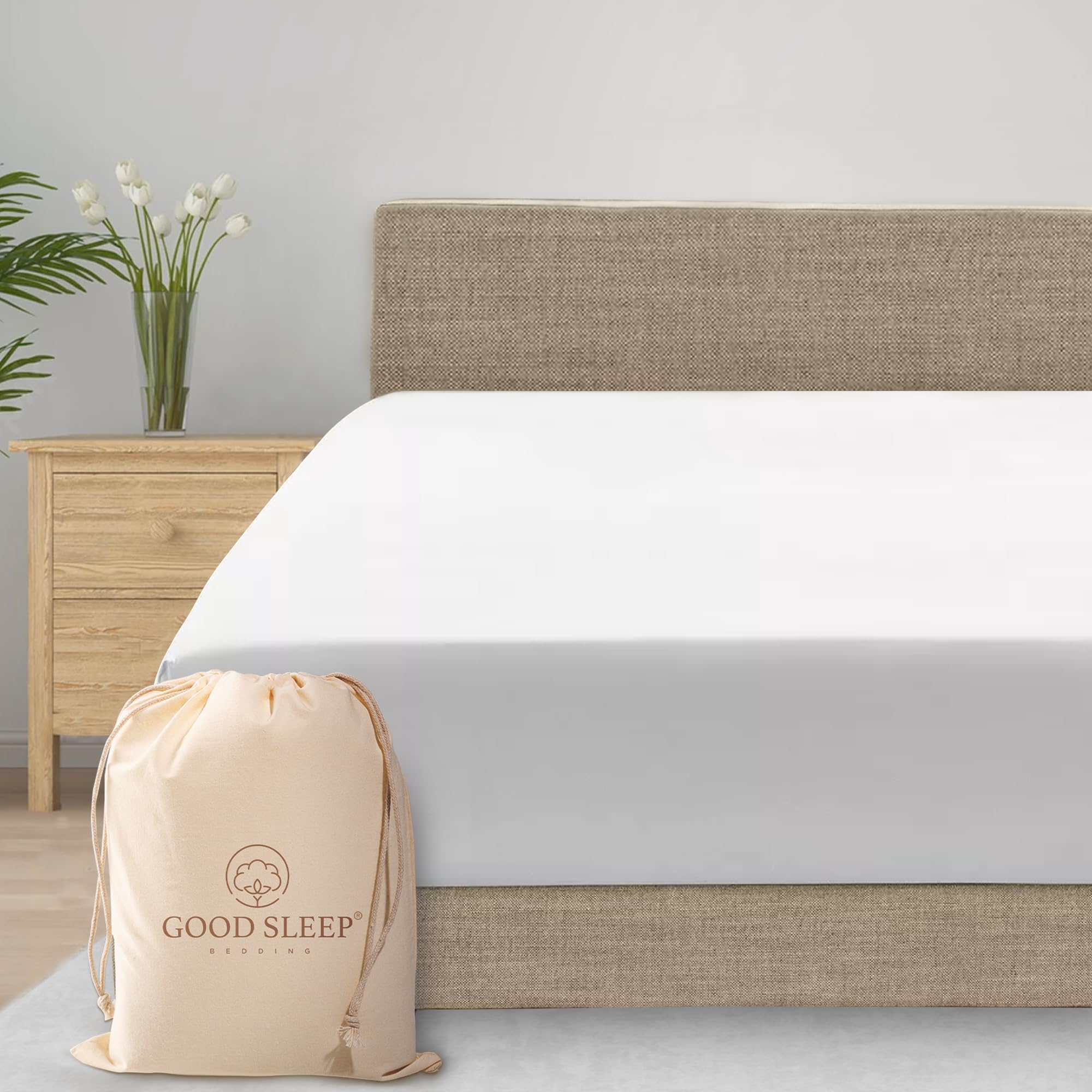 Good Sleep Bedding king fitted sheet front view showing clean finish and benefit of crisp look