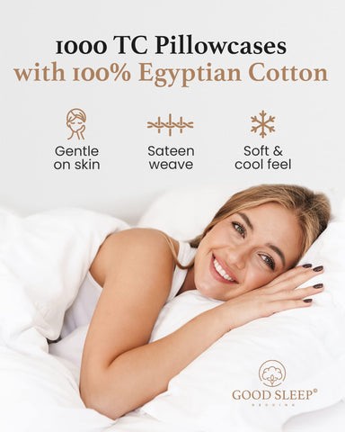 Good Sleep Bedding pillow inserted in case to show scale on king pillow and secure fit benefit