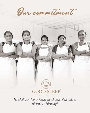 Good Sleep Bedding washing care label and fabric showing laundering guidance and maintained softness benefit