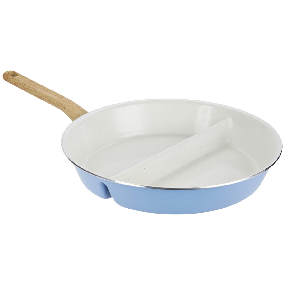 GoodCook divided skillet front view showing cooking zones and stylish blue exterior benefit quick multitasking