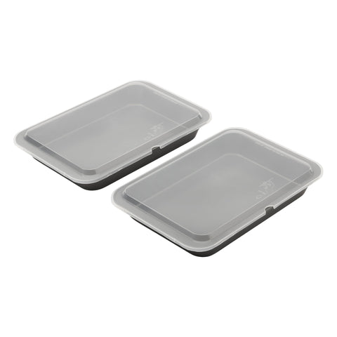 GoodCook front view of gray 13x9 pans showing durable construction and included lids for convenience