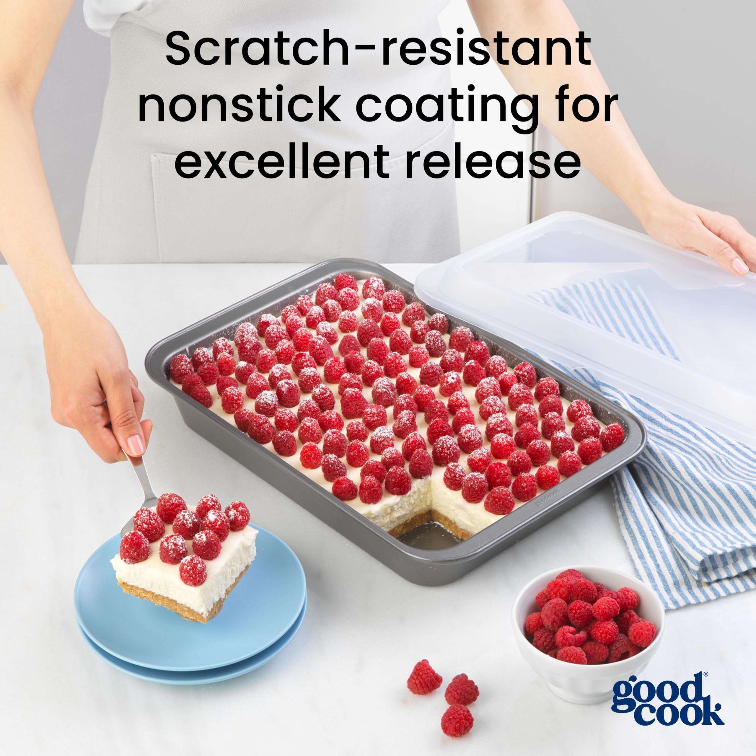 GoodCook pan in oven with brownies demonstrating even heat distribution and consistent baking