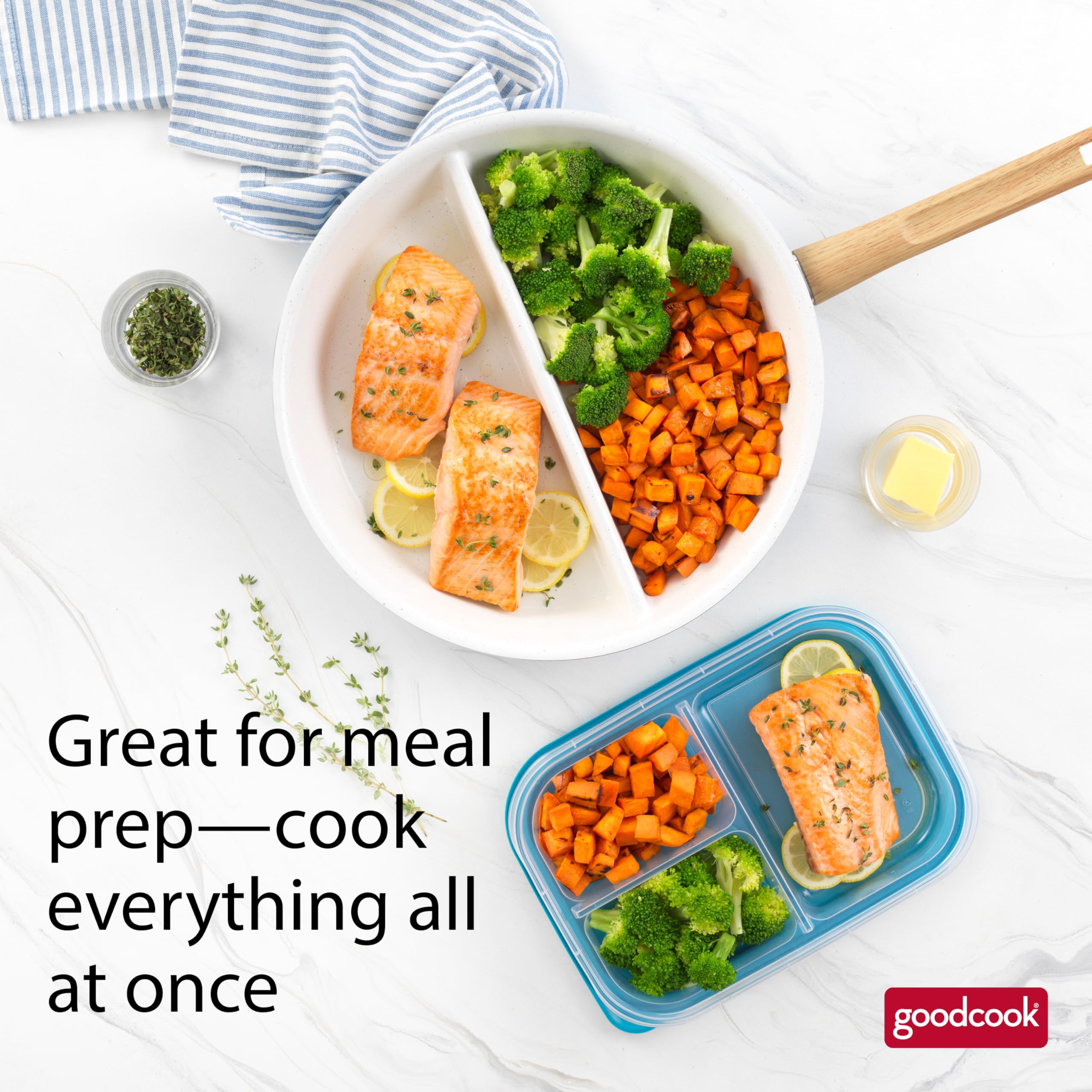 GoodCook served meal on counter lifestyle scene showing convenience benefit for breakfast routines
