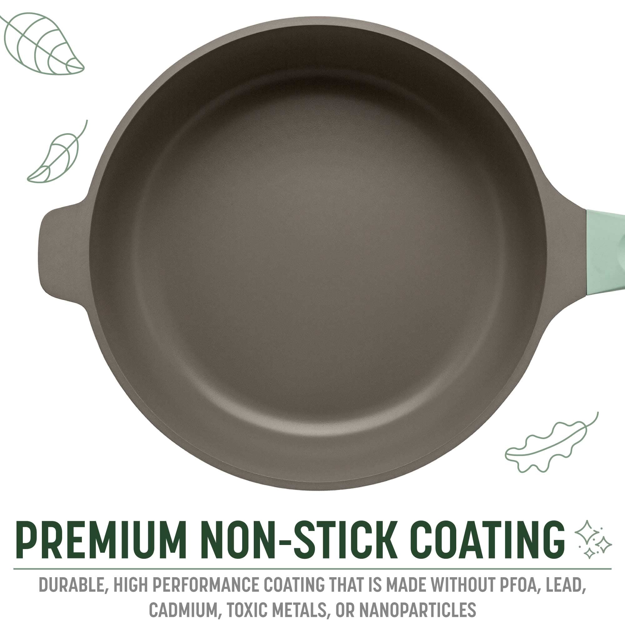 Goodful pan in use on stovetop, even heat distribution benefit