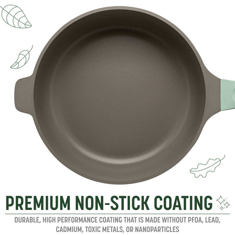 Goodful pan in use on stovetop, even heat distribution benefit