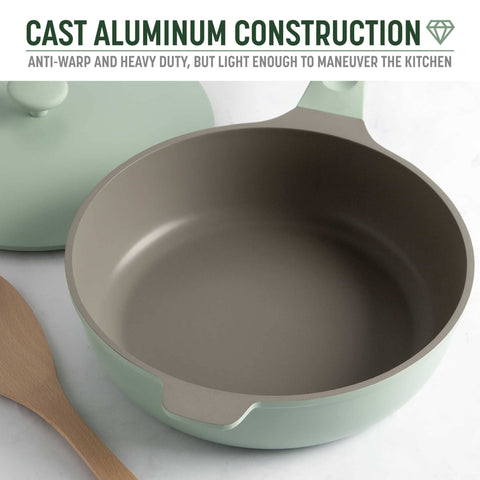 Goodful pan held in hand, lightweight yet sturdy construction benefit