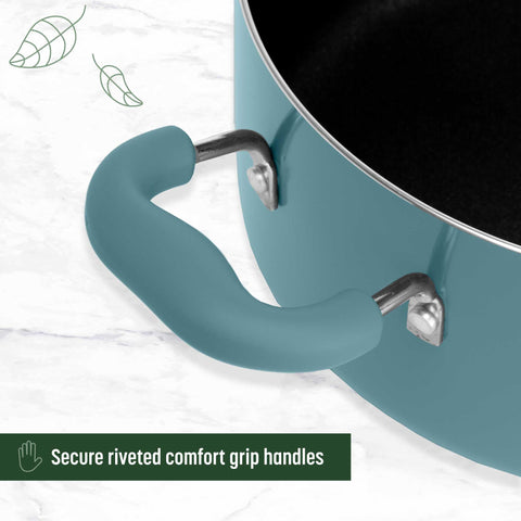 Goodful bamboo tools next to pans preserving nonstick coating and preventing scratches