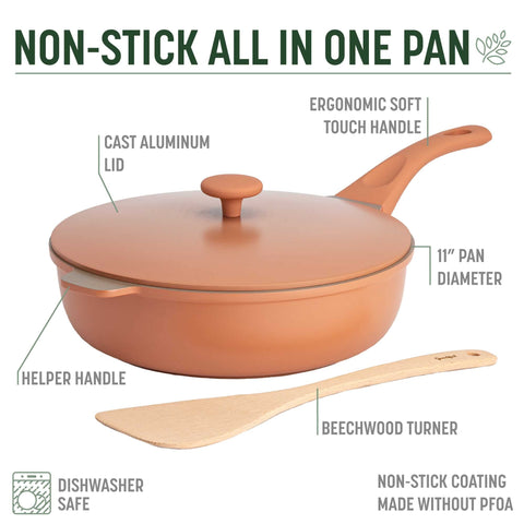 Goodful beechwood turner detail showcasing gentle utensil for nonstick care