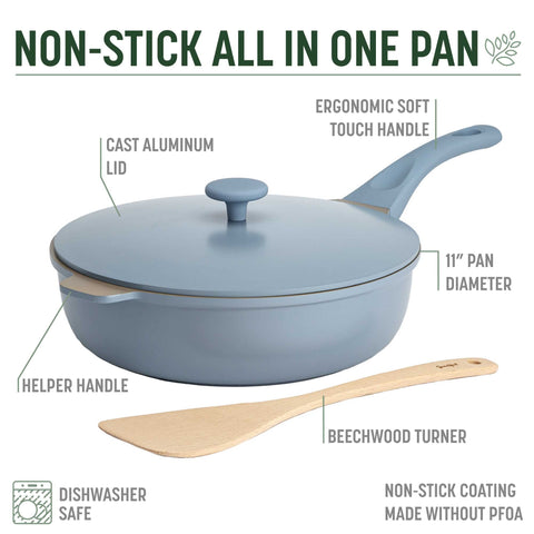 Goodful beechwood turner detail showing wood grain and gentle utensil protection benefit