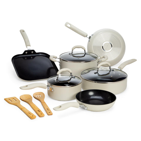 Goodful front view showing full 12-piece set and cream finish for kitchen upgrade