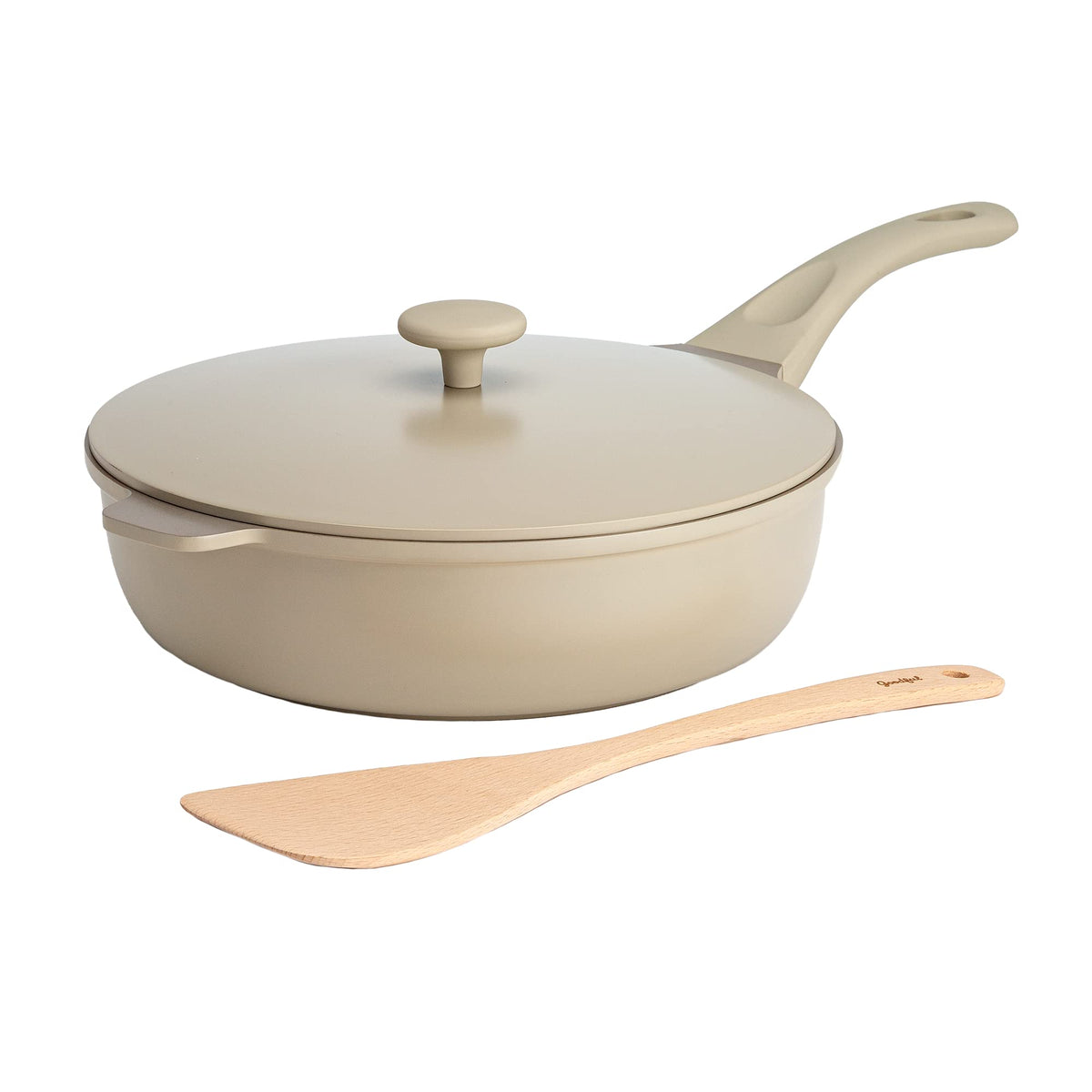 Goodful front view linen finish showing sleek pan and benefit of compact design