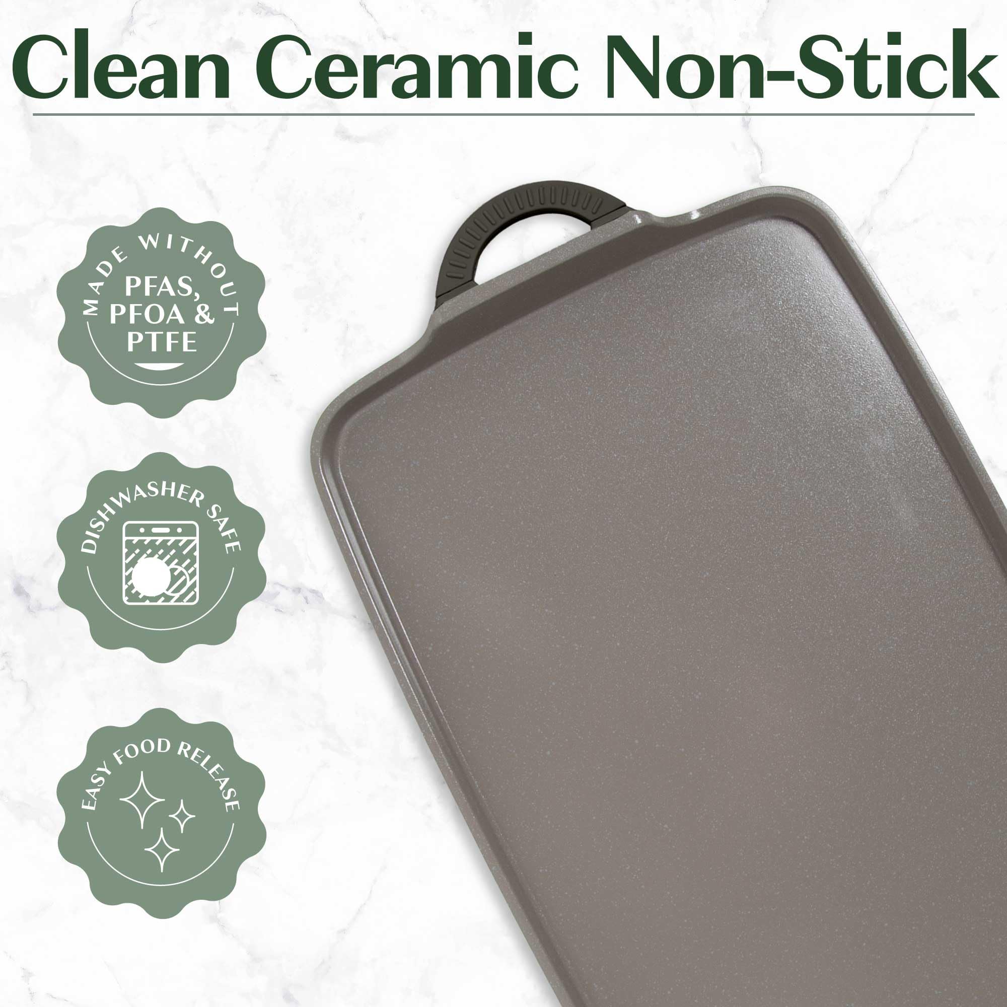 Goodful griddle on stovetop cooking pancakes for fast family breakfasts and even heat