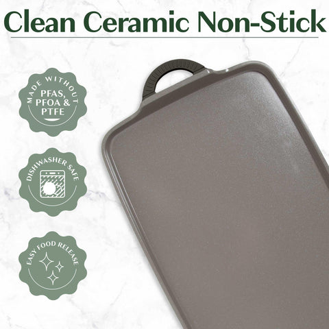 Goodful griddle on stovetop cooking pancakes for fast family breakfasts and even heat