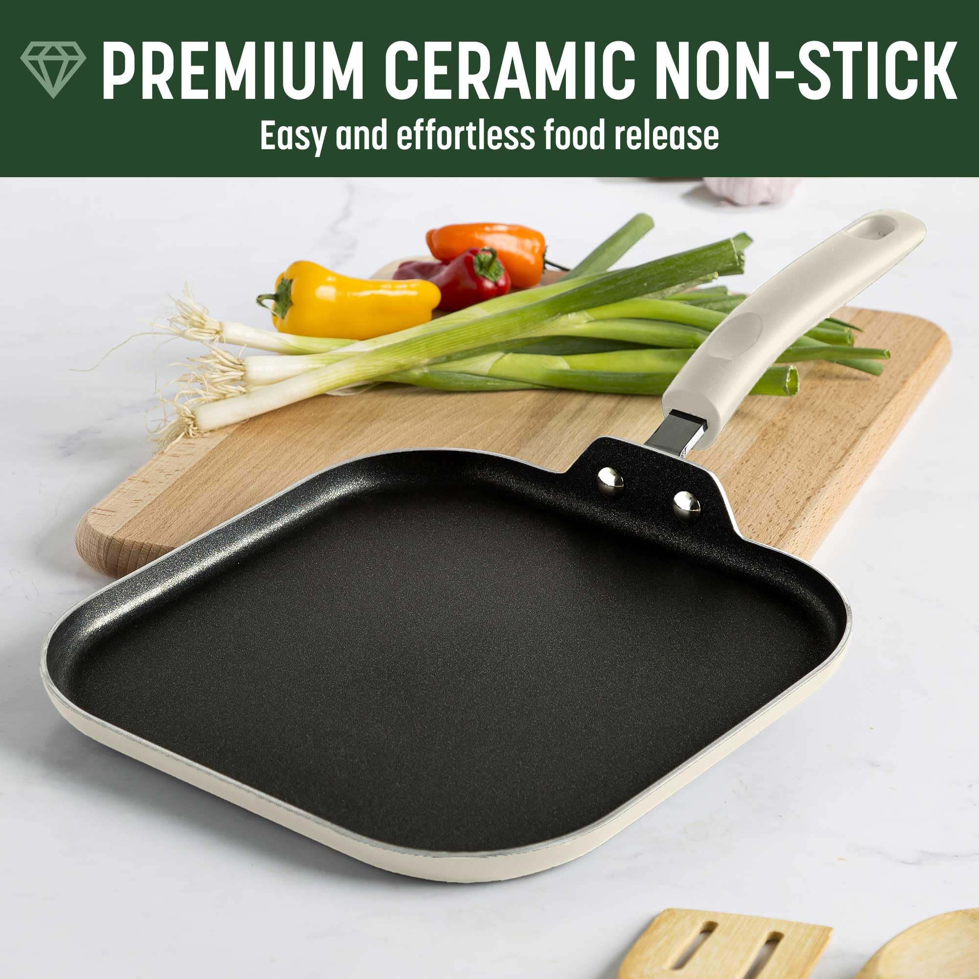 Goodful ceramic nonstick coating close-up highlighting effortless food release