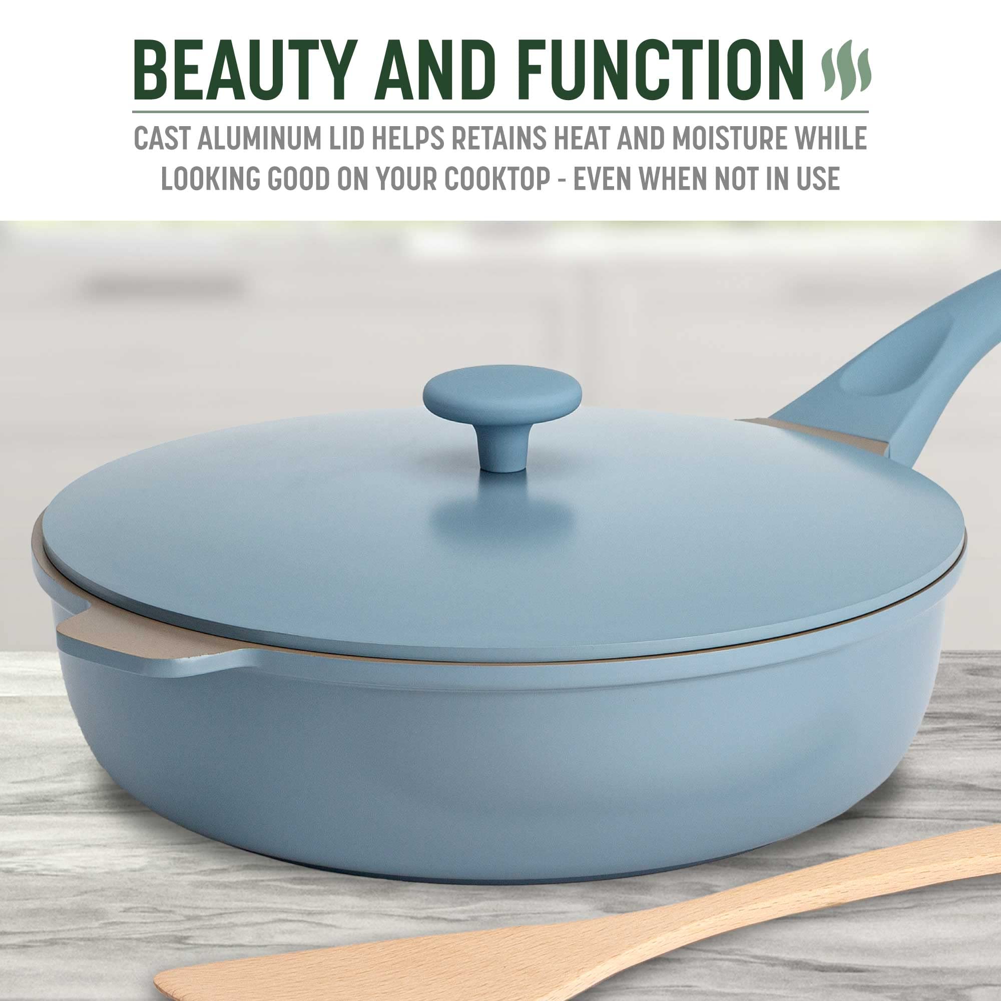 Goodful pan boiling pasta showing high-capacity cooking and convenient one-pot meals benefit