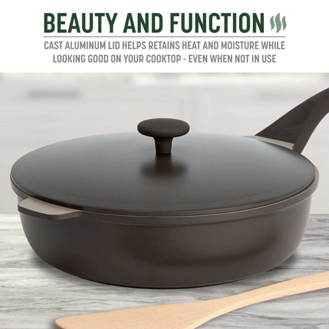 Goodful pan on gas stovetop in use showing reliable heat distribution