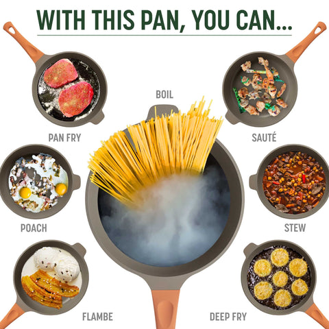 Goodful pan with lid angled to show fit and stovetop convenience