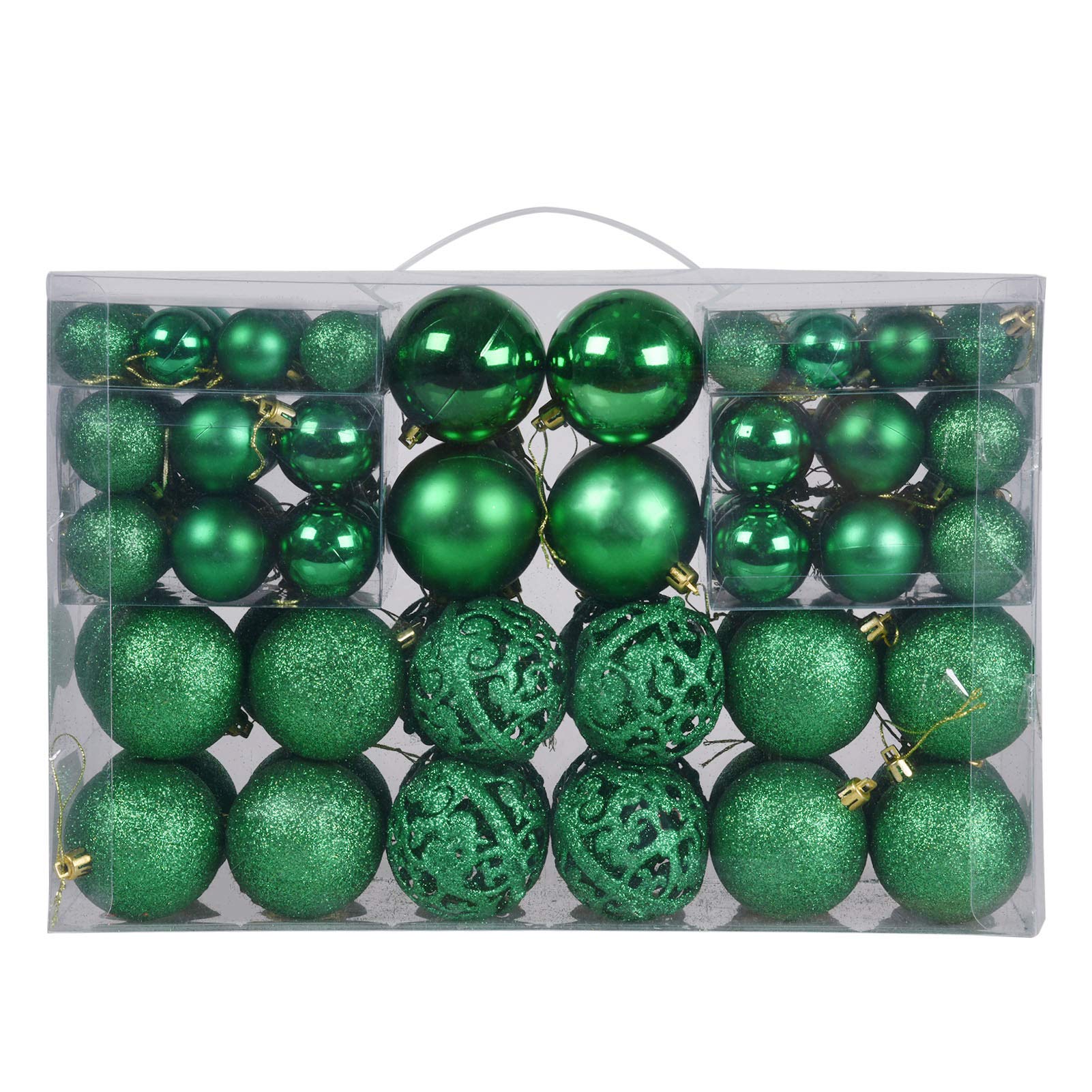 GOODLYGHTS front packaging showing 100 green ornaments and easy carry handle