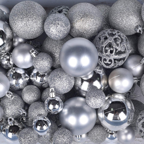 GOODLYGHTS contrasting matte and shiny silver ornaments side by side showing layered tree depth
