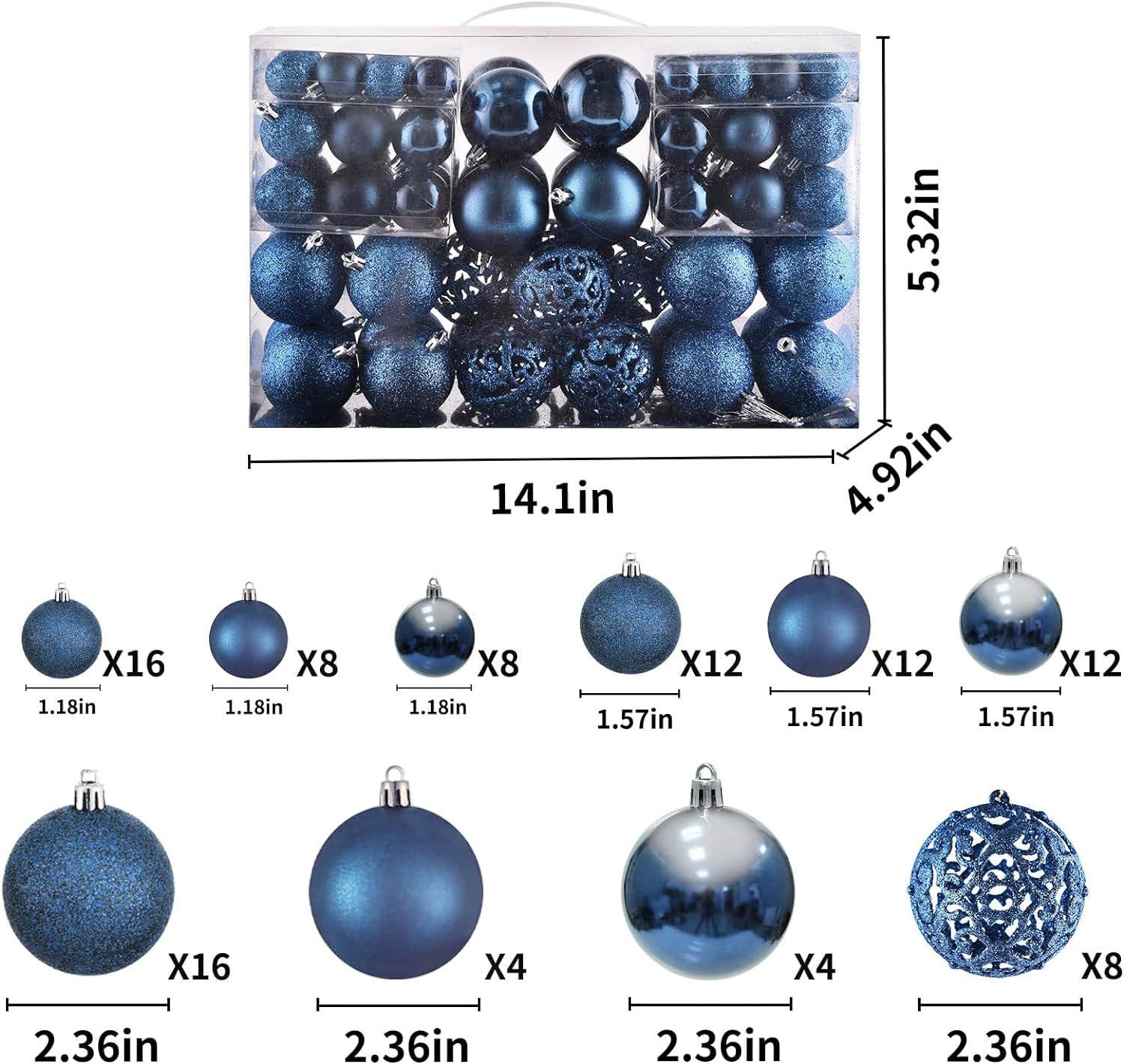 GOODLYGHTS ornaments on a decorated tree showing scale and cohesive navy look