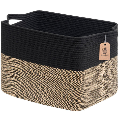 Goodpick front view black jute basket shows roomy 50L capacity and neat styling