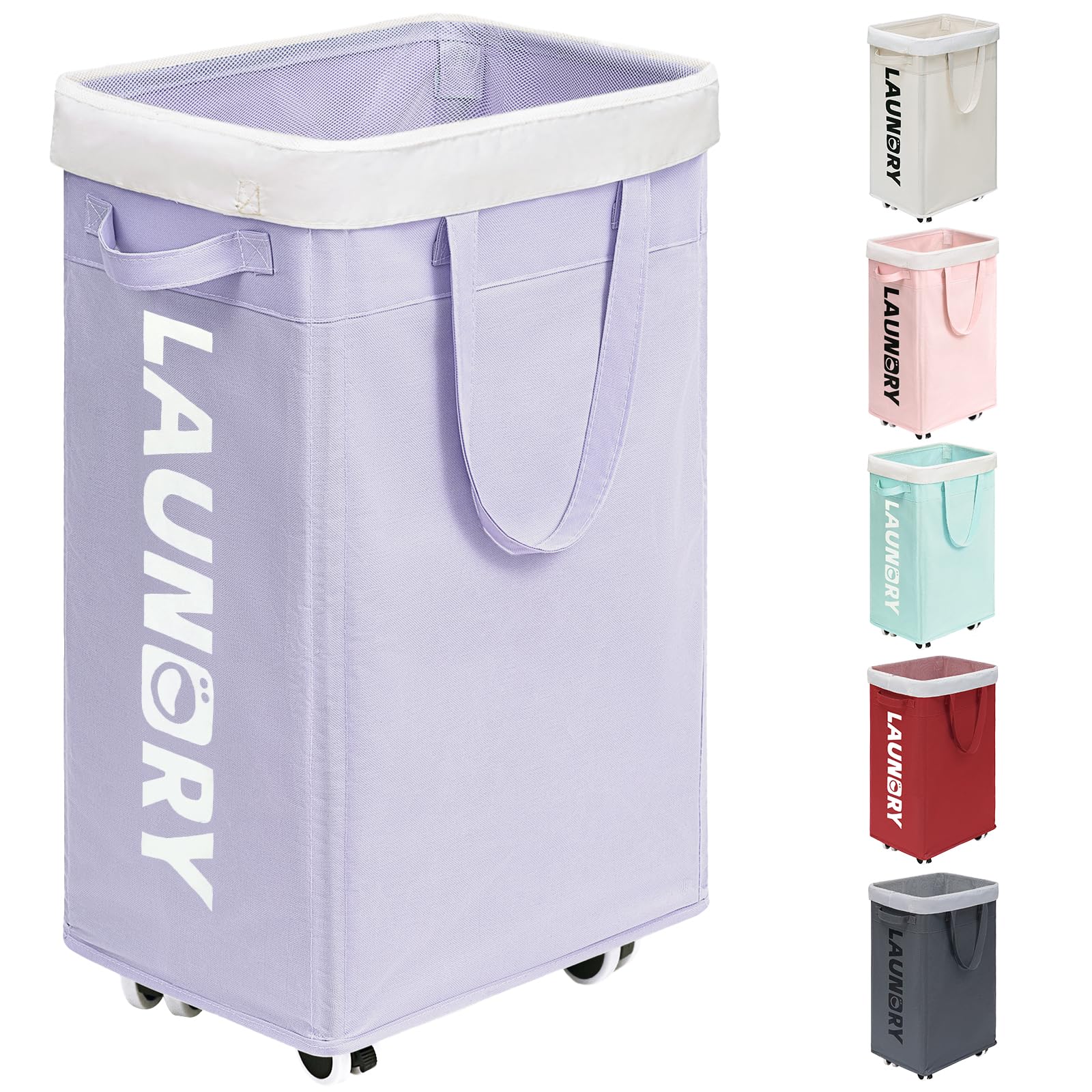 Goodpick front view of rolling laundry hamper shows large capacity and organized storage benefits
