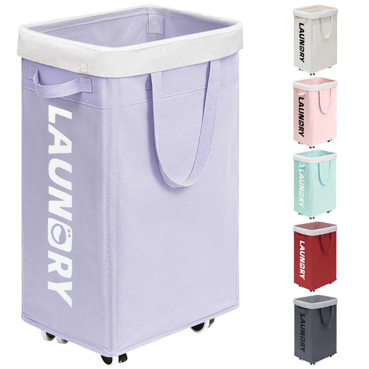 Goodpick front view of rolling laundry hamper shows large capacity and organized storage benefits