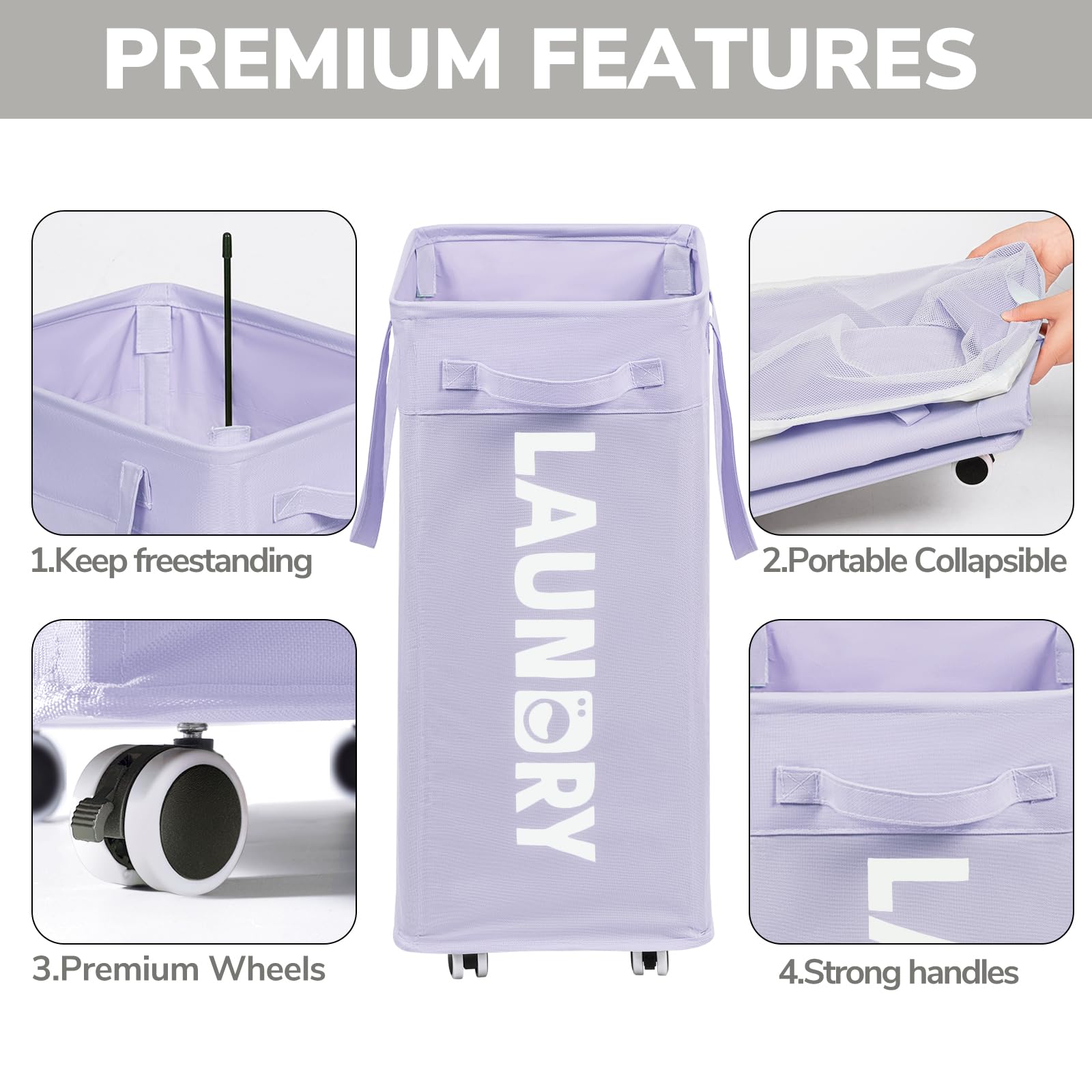 Goodpick wheel and brake detail illustrating smooth rolling and secure locking benefit