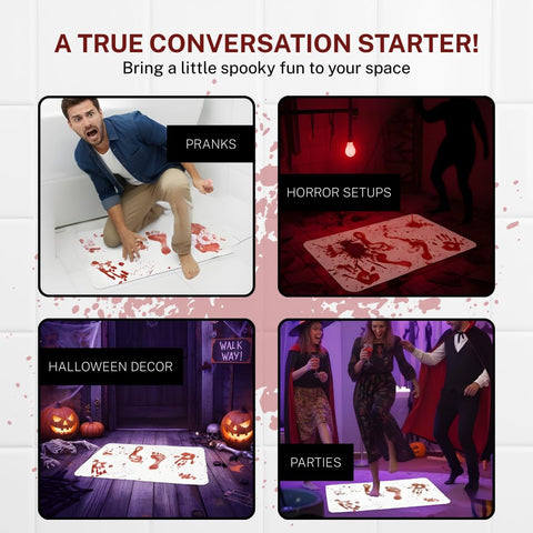 Goody Products styled bathroom scene with mat creating Halloween party atmosphere