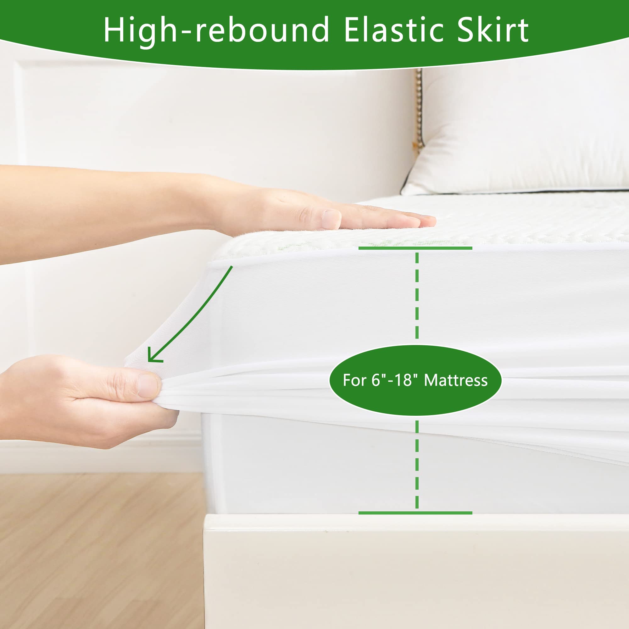 GOONIK mattress protector on bed illustrating quiet breathable sleep