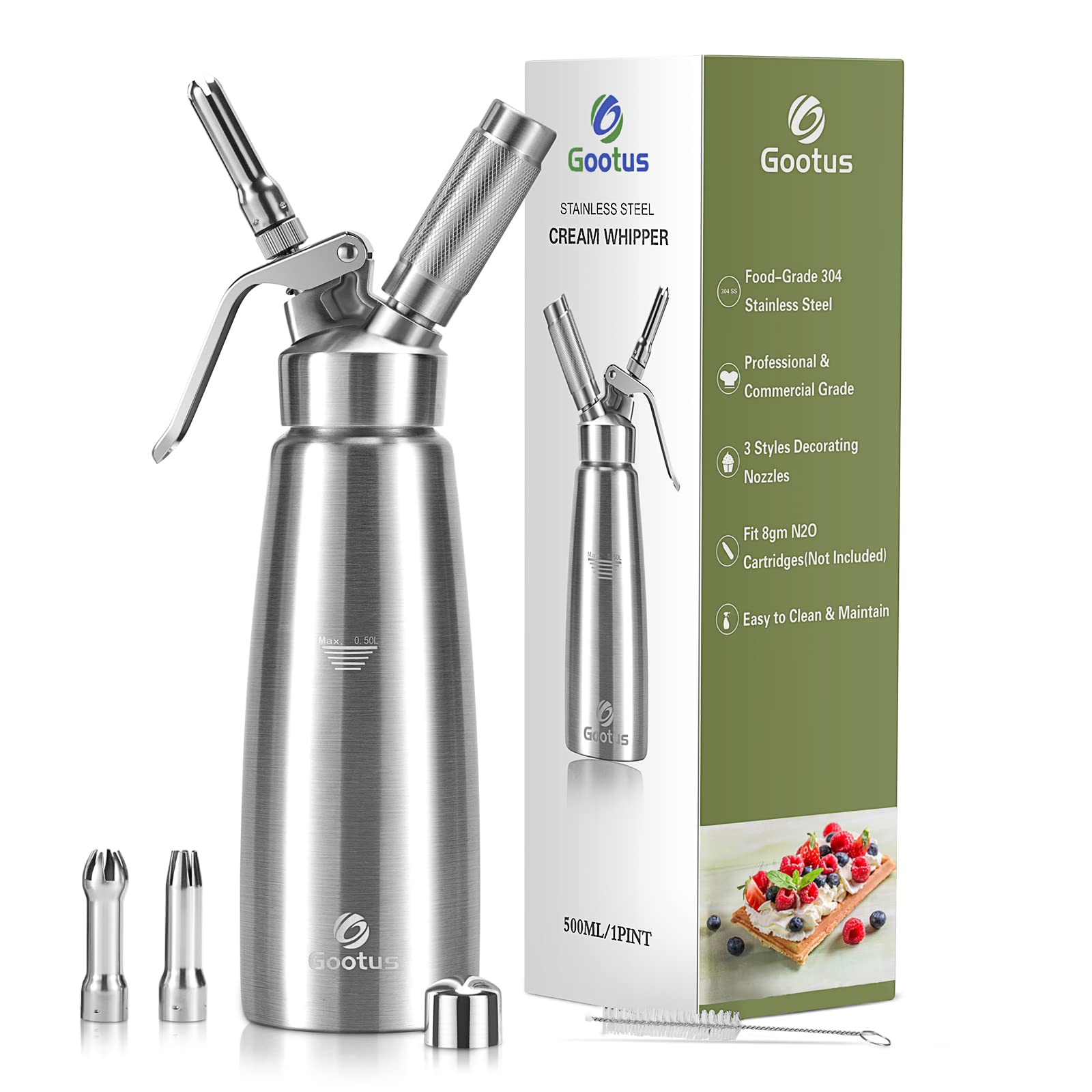 Gootus stainless steel canister front view showing sturdy build and easy handling