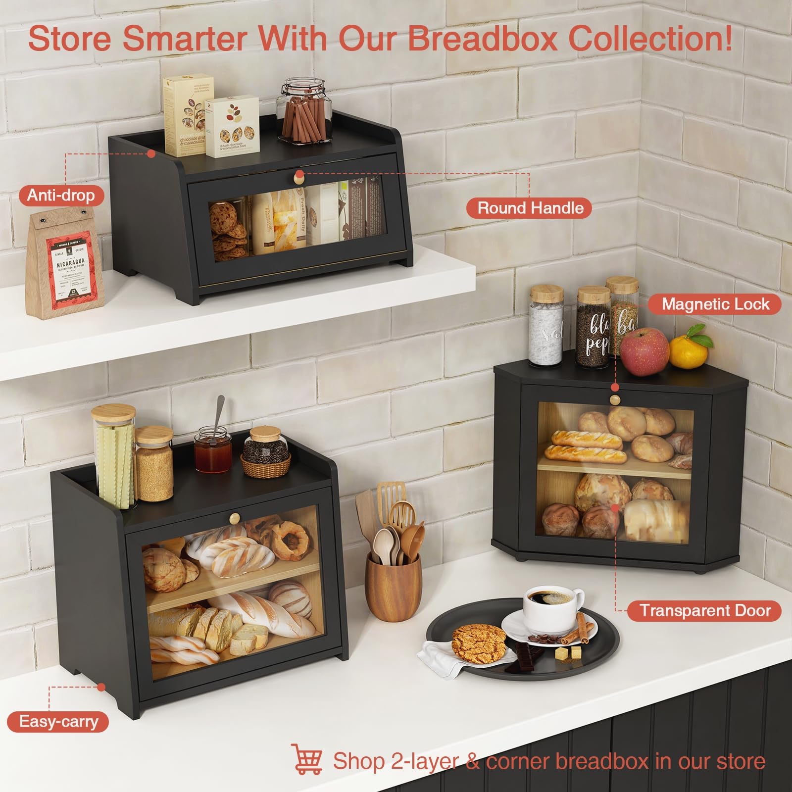 Goozii top shelf used for spices showing extra counter storage benefit