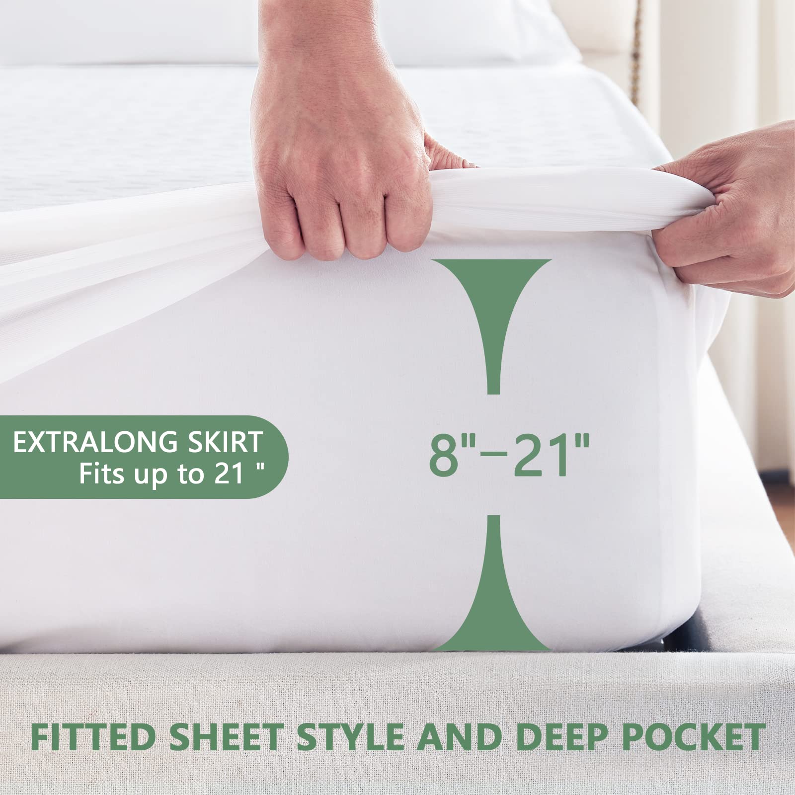 GOPOONY deep pocket elastic skirt detail showing secure fit for tall mattresses