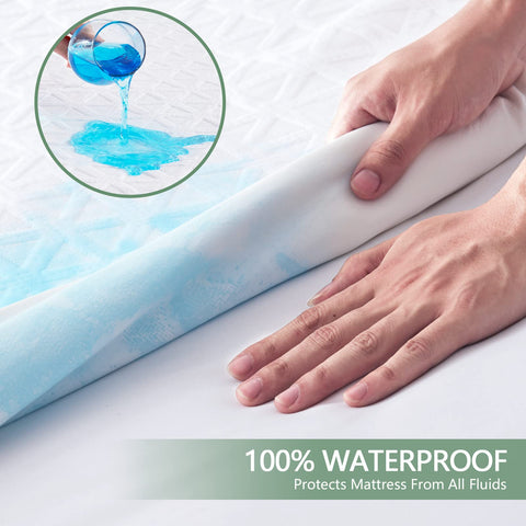 GOPOONY elastic deep pocket detail demonstrating 18 inch skirt that secures mattress