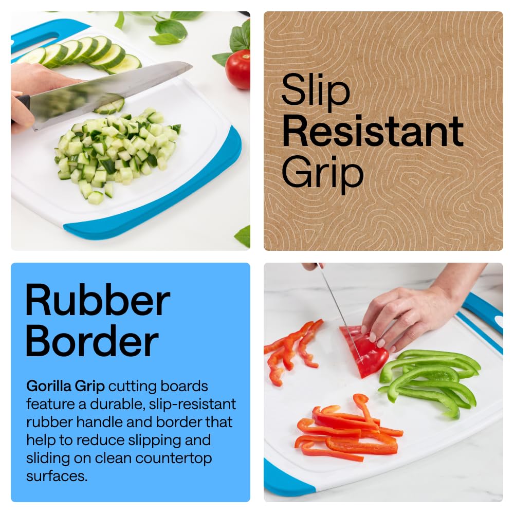 GORILLA GRIP close-up of deep juice groove containing liquid for tidy prep