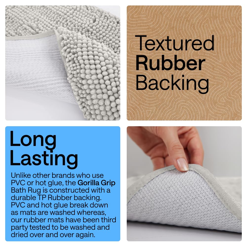 GORILLA GRIP textured TP rubber backing shown gripping tile to prevent slips