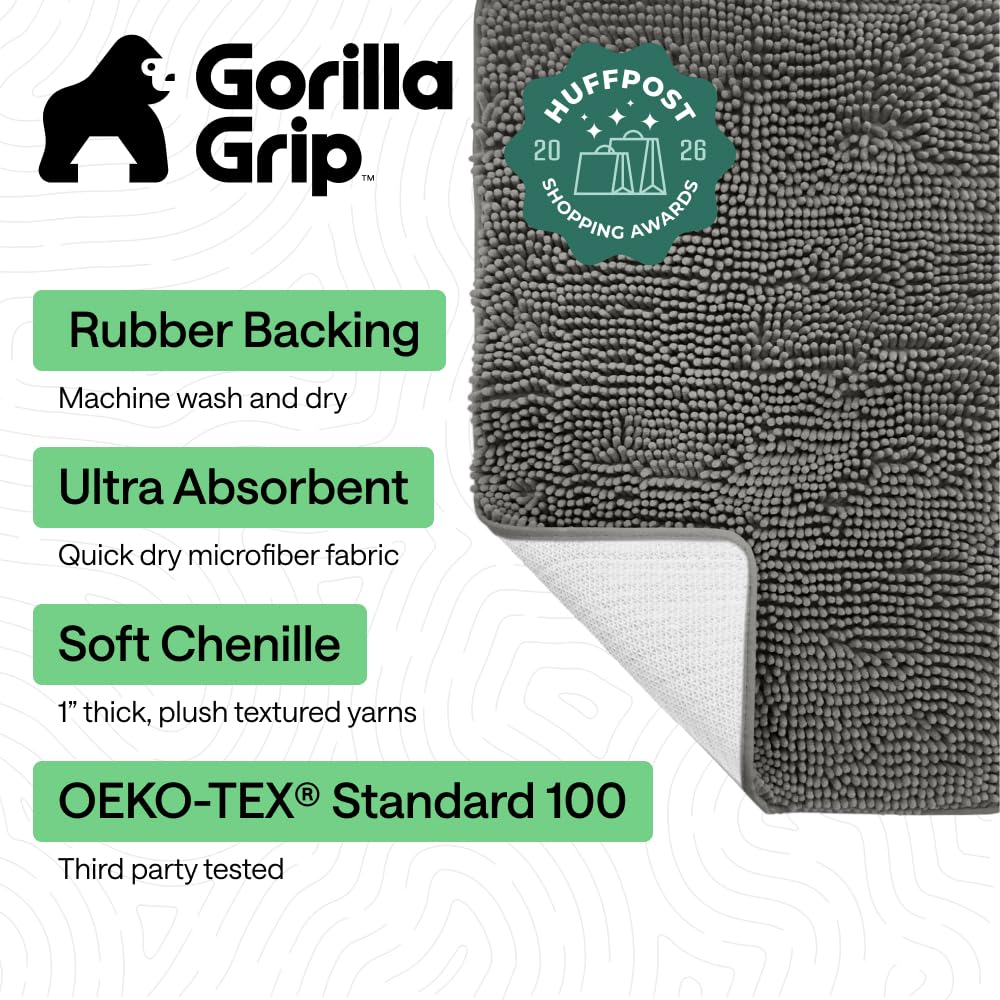 GORILLA GRIP close-up of chenille texture providing soft cushioning and quick absorbency