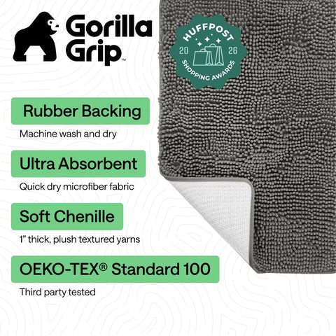 GORILLA GRIP close-up of chenille texture providing soft cushioning and quick absorbency