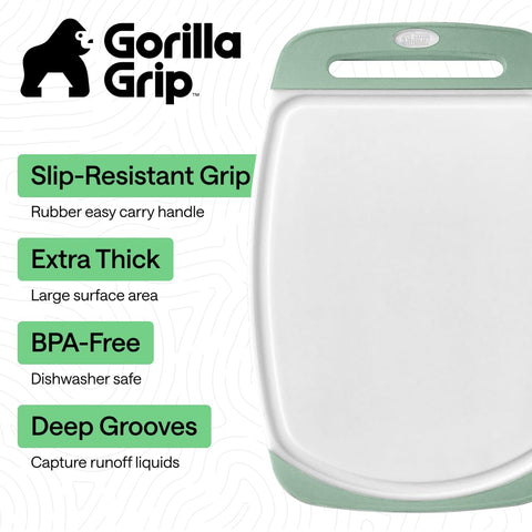GORILLA GRIP close-up of board groove and surface texture, captures juices