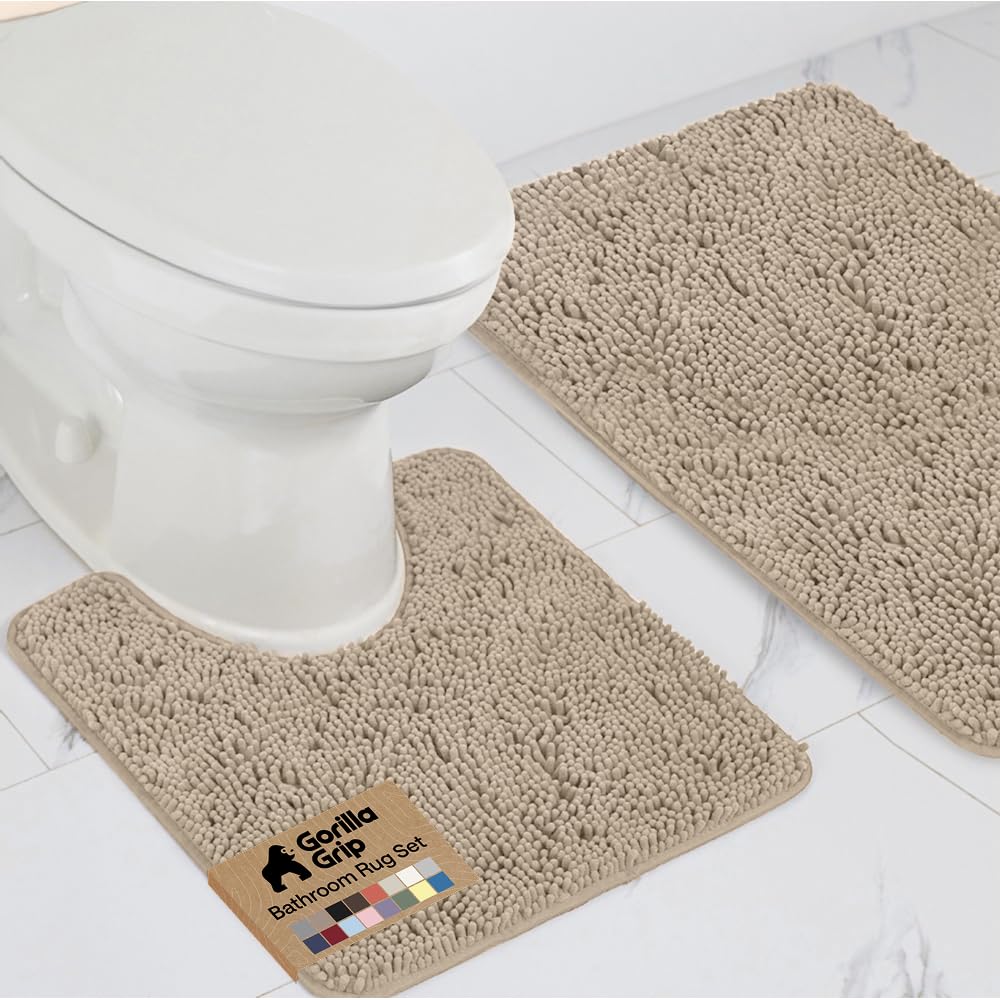 GORILLA GRIP front view of beige rug set showing neutral decor benefit