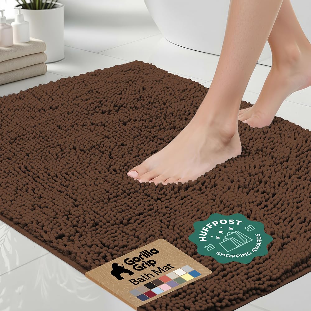 GORILLA GRIP front view showing brown plush rug and size