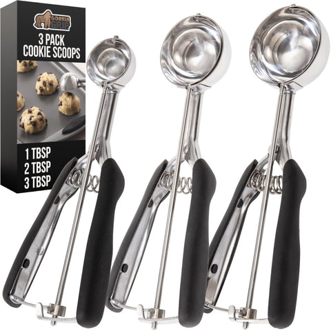 GORILLA GRIP front view of three black-handled scoops for quick portioning