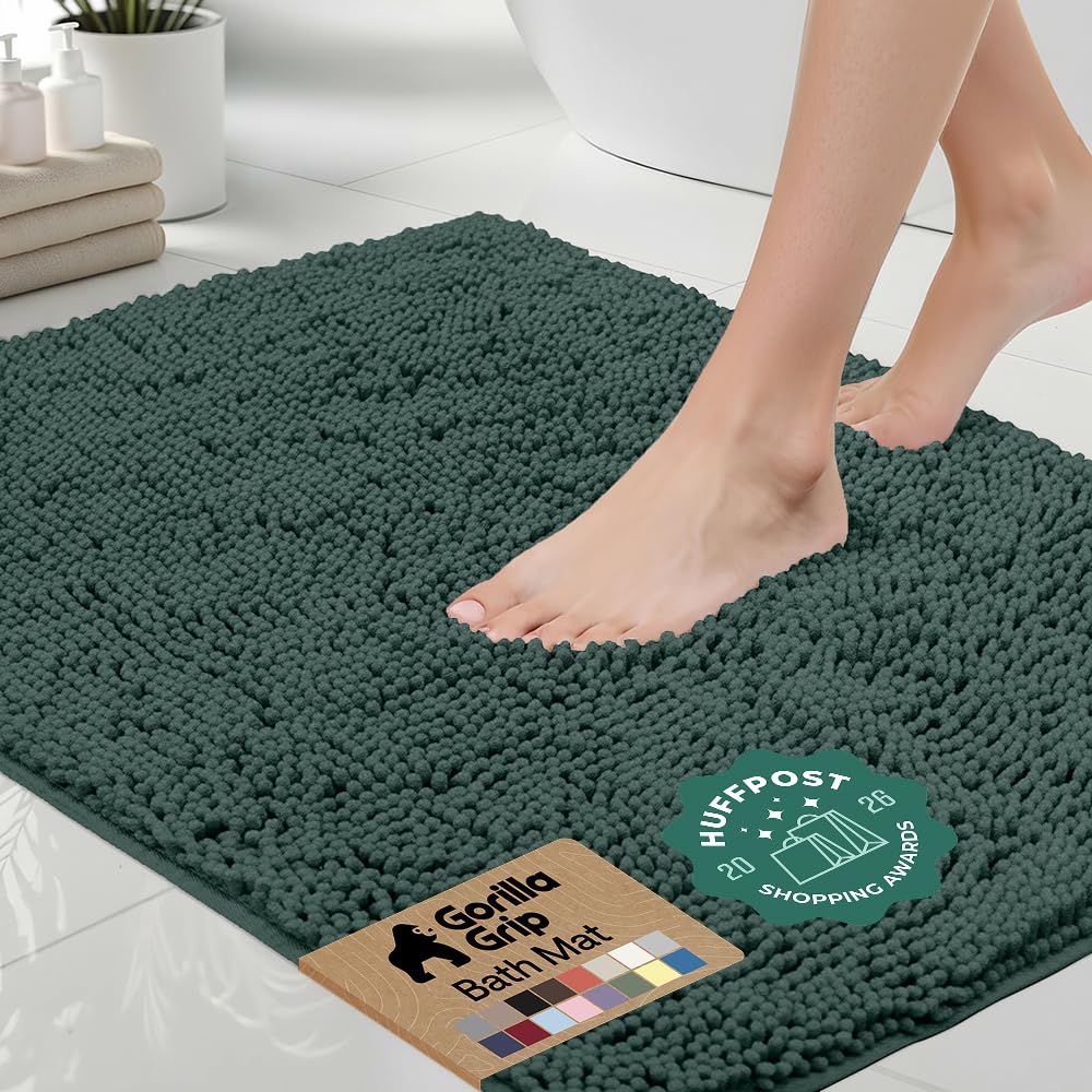 GORILLA GRIP front view showing hunter green color and plush pile for cozy comfort
