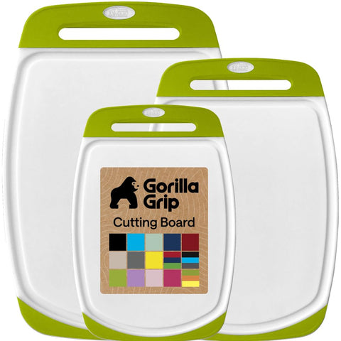 GORILLA GRIP front view of lime green cutting boards showing set and branding for easy identification